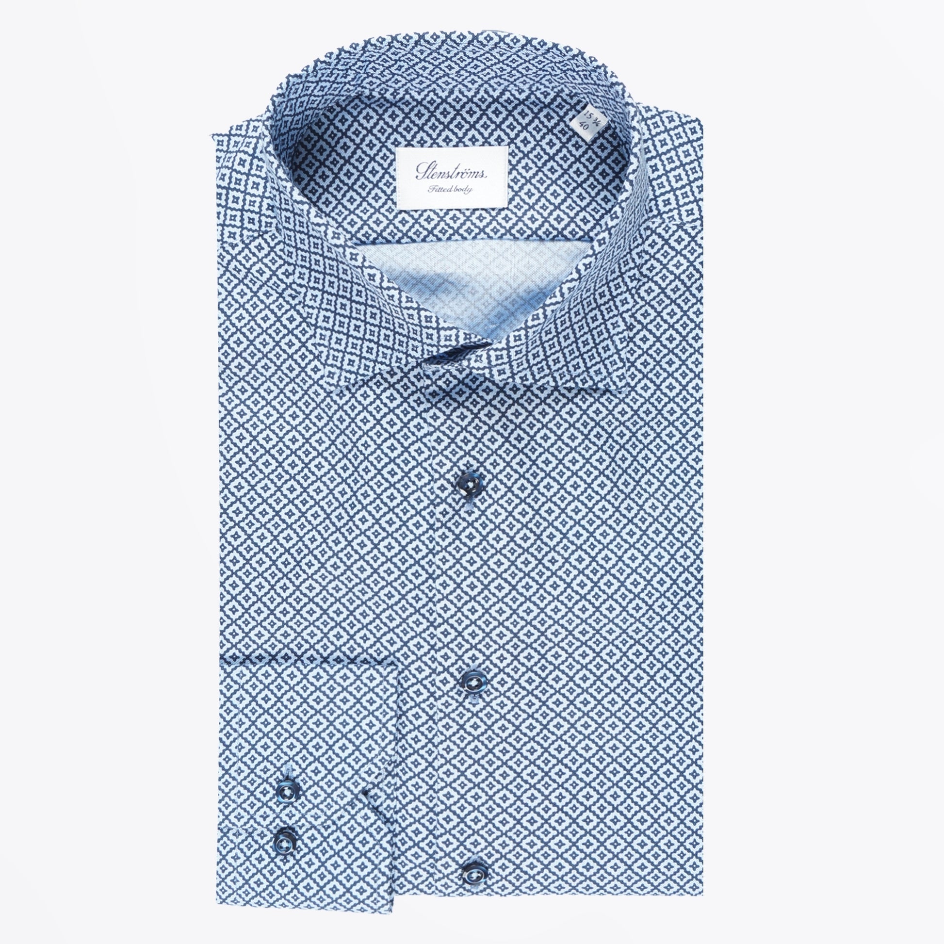 Stenstroms Fitted Body Geo Print Shirt - Blue