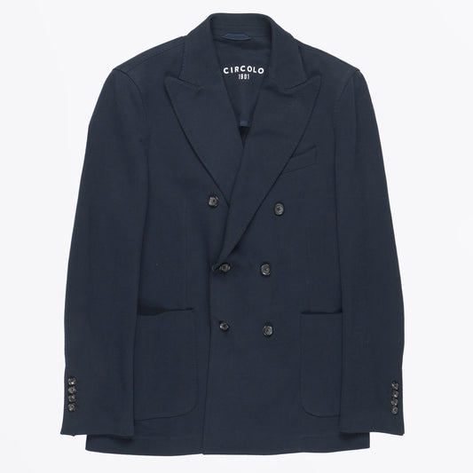 - Double Breasted Jersey Blazer - Night Blue