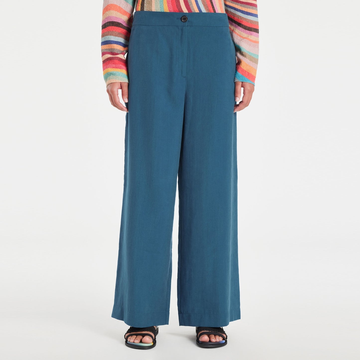- Wide Leg Cropped Trousers -  Teal