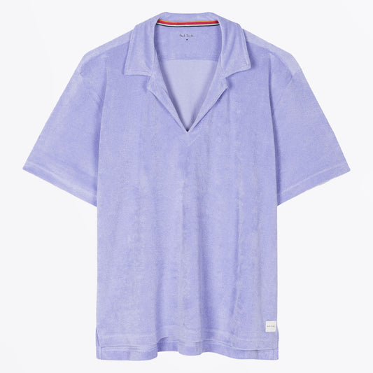 - Towelling Collar Top - Cornflower Blue