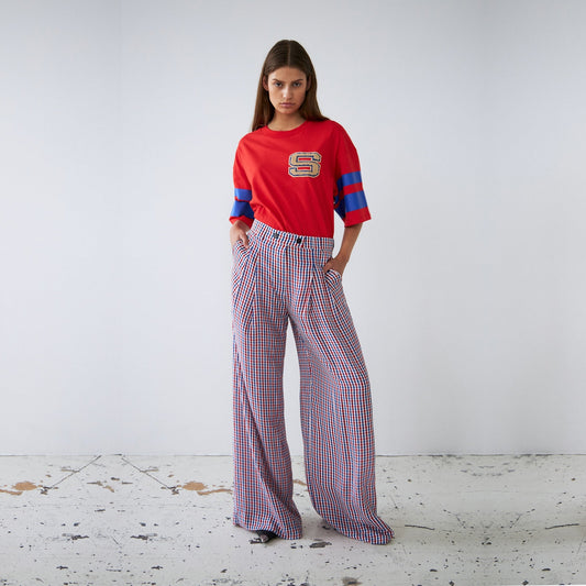 - Irena Checked Pants - Red