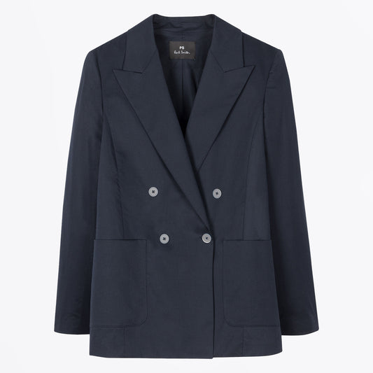 - Cotton Poplin Blazer - Navy