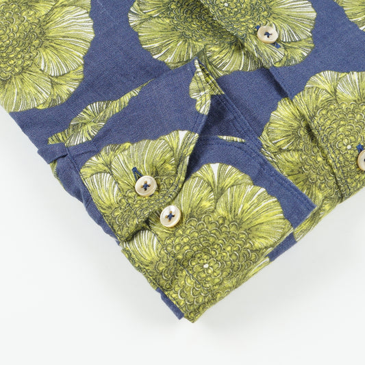 - Cabbage Print Linen Print - Navy