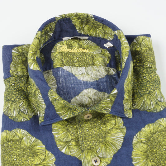 - Cabbage Print Linen Print - Navy