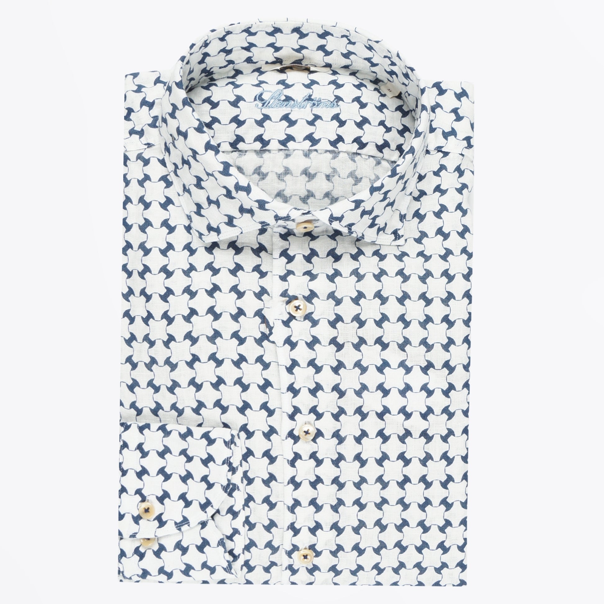 Stenstroms Geo Print Linen Shirt - Navy