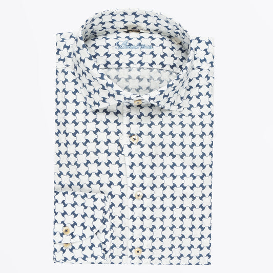 Geo Print Linen Shirt - Navy