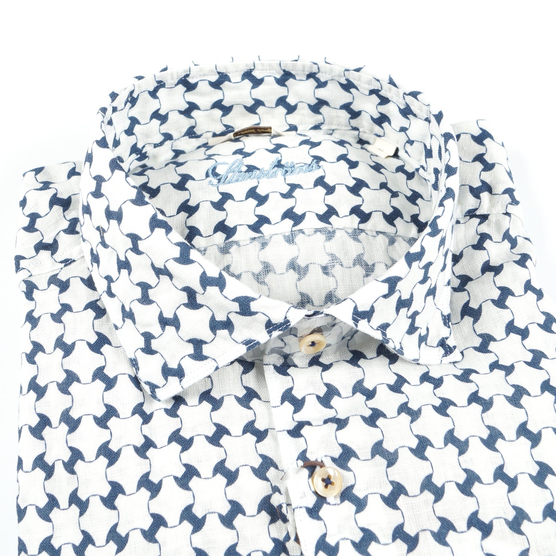 Stenstroms Geo Print Linen Shirt - Navy