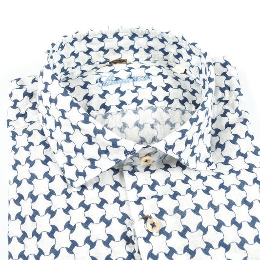 Geo Print Linen Shirt - Navy
