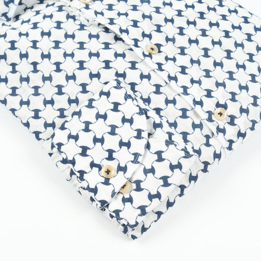 Geo Print Linen Shirt - Navy