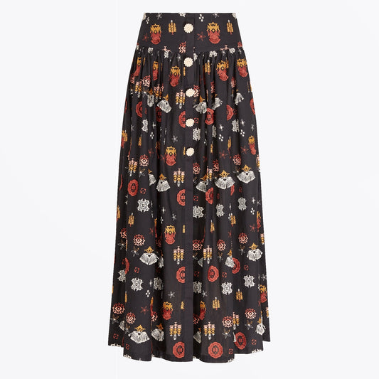 - Esmerelda Embroidered Cotton Maxi Skirt - Black