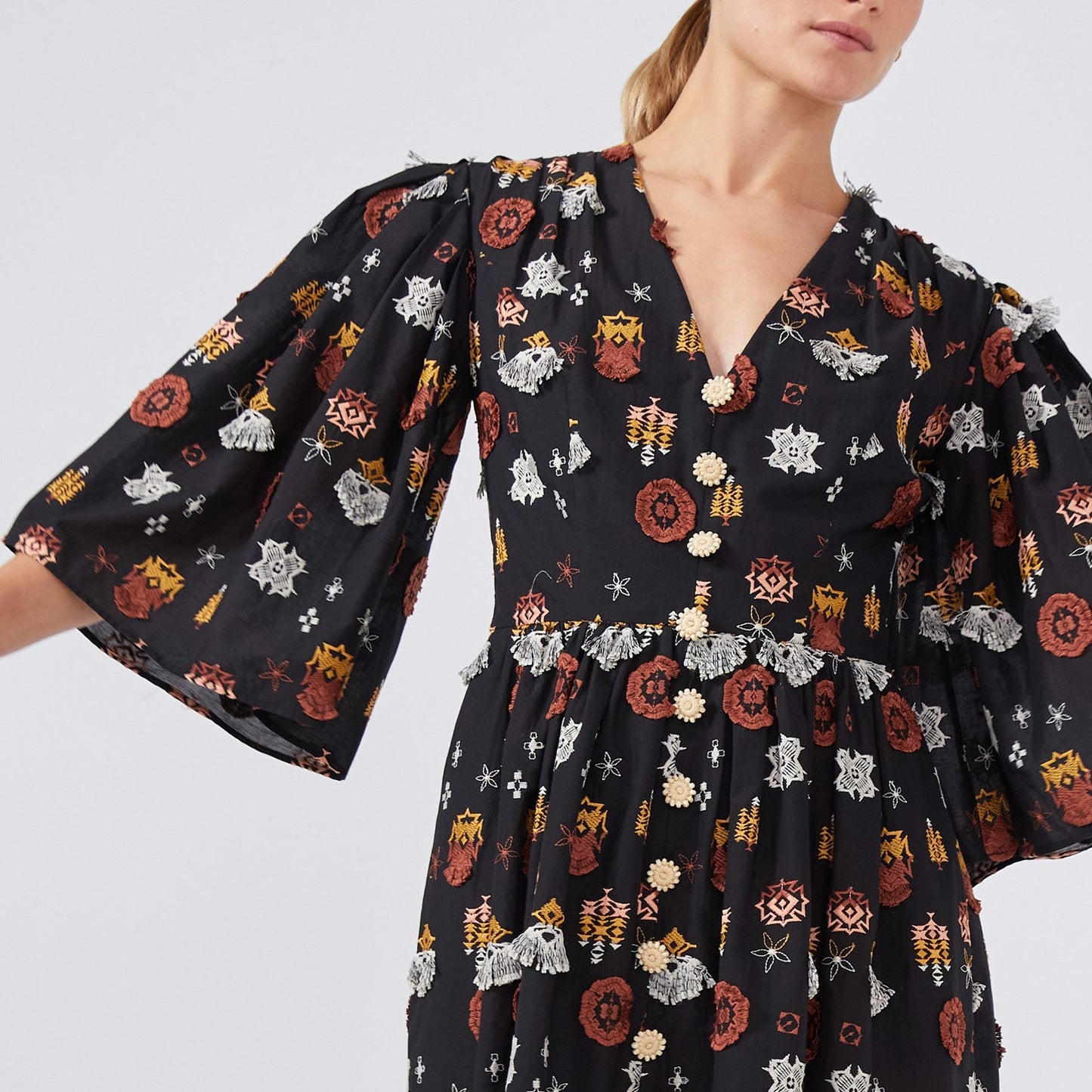 - Esmerelda Embroidered Cotton Mini Dress - Black