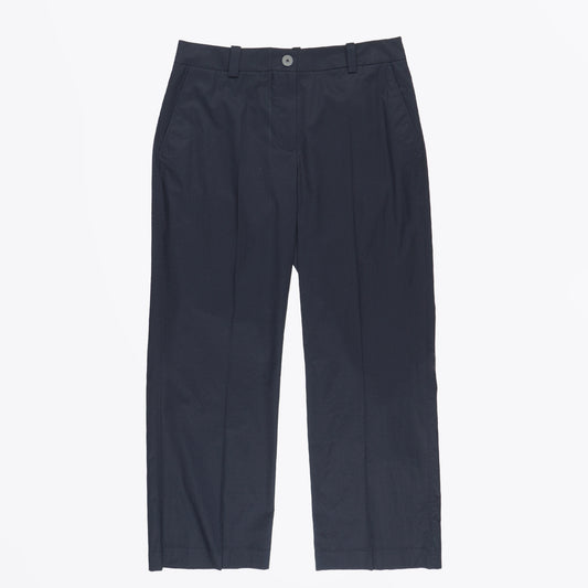 - Wide Leg Crop Cotton Trouser - Navy