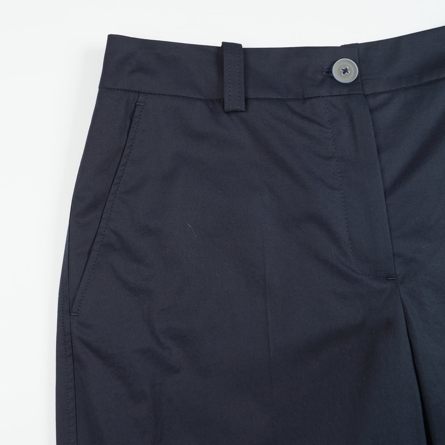 - Wide Leg Crop Cotton Trouser - Navy