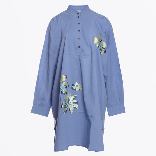 - Palm Burst Cover Up Shirt - Cornflower Blue