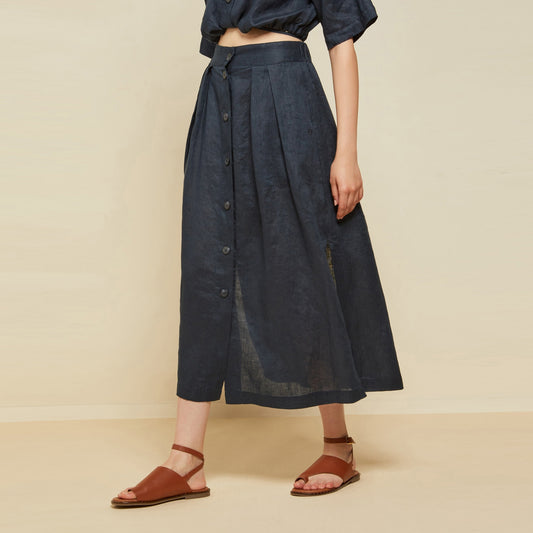 - Linen Skirt - Blue