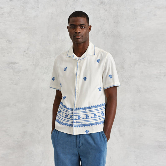 - Didcot Shirt Daisy Embroidery - Ecru/Blue