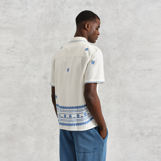 - Didcot Shirt Daisy Embroidery - Ecru/Blue