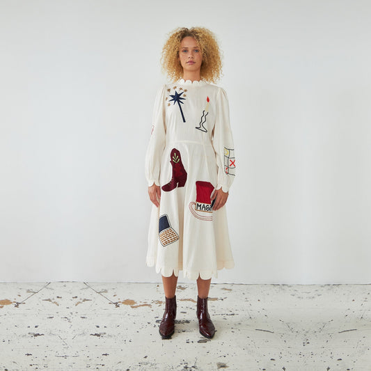 Katara Handcrafted Midi Dress - Ivory