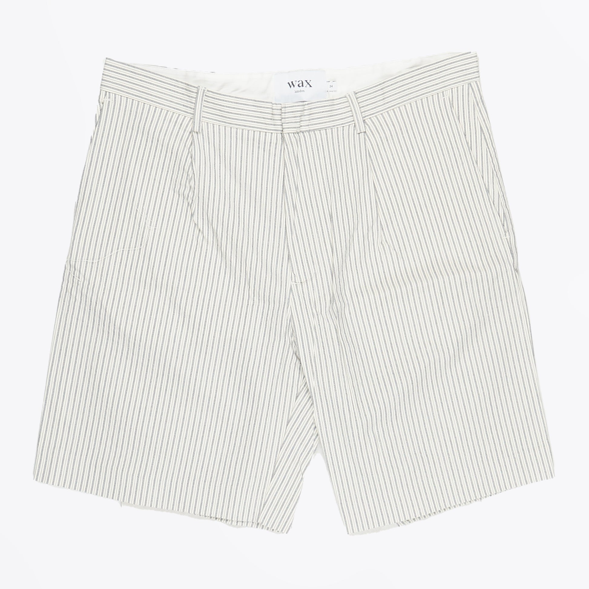 Wax Linen Pleat Stripe Short - Ecru