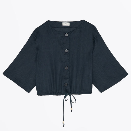 Linen Drawstring Shirt - Blue