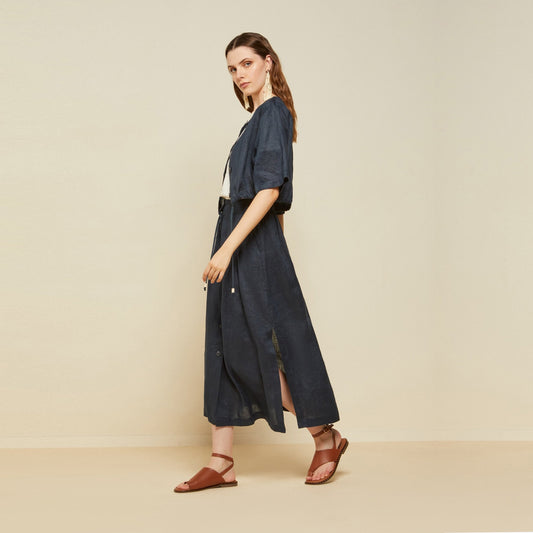 Linen Drawstring Shirt - Blue