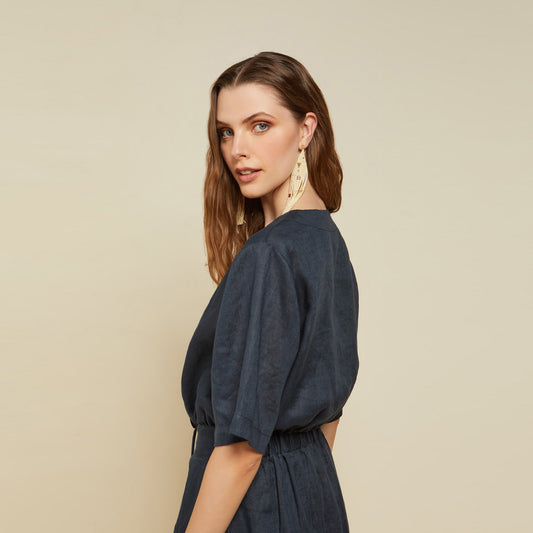 Linen Drawstring Shirt - Blue