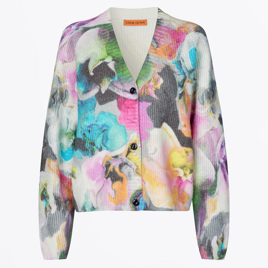 - Reba Printed Fluffy Cardigan - Liquified Orchid