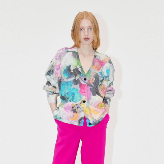 - Reba Printed Fluffy Cardigan - Liquified Orchid