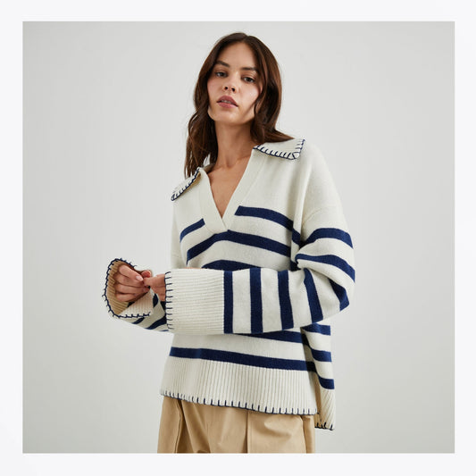 - Athena Pullover - Ivory Navy Stripe