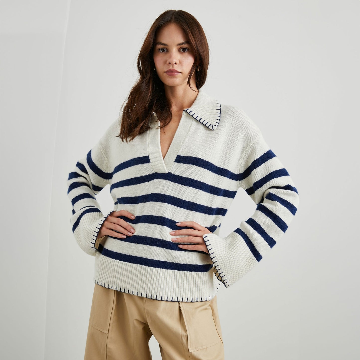 - Athena Pullover - Ivory Navy Stripe