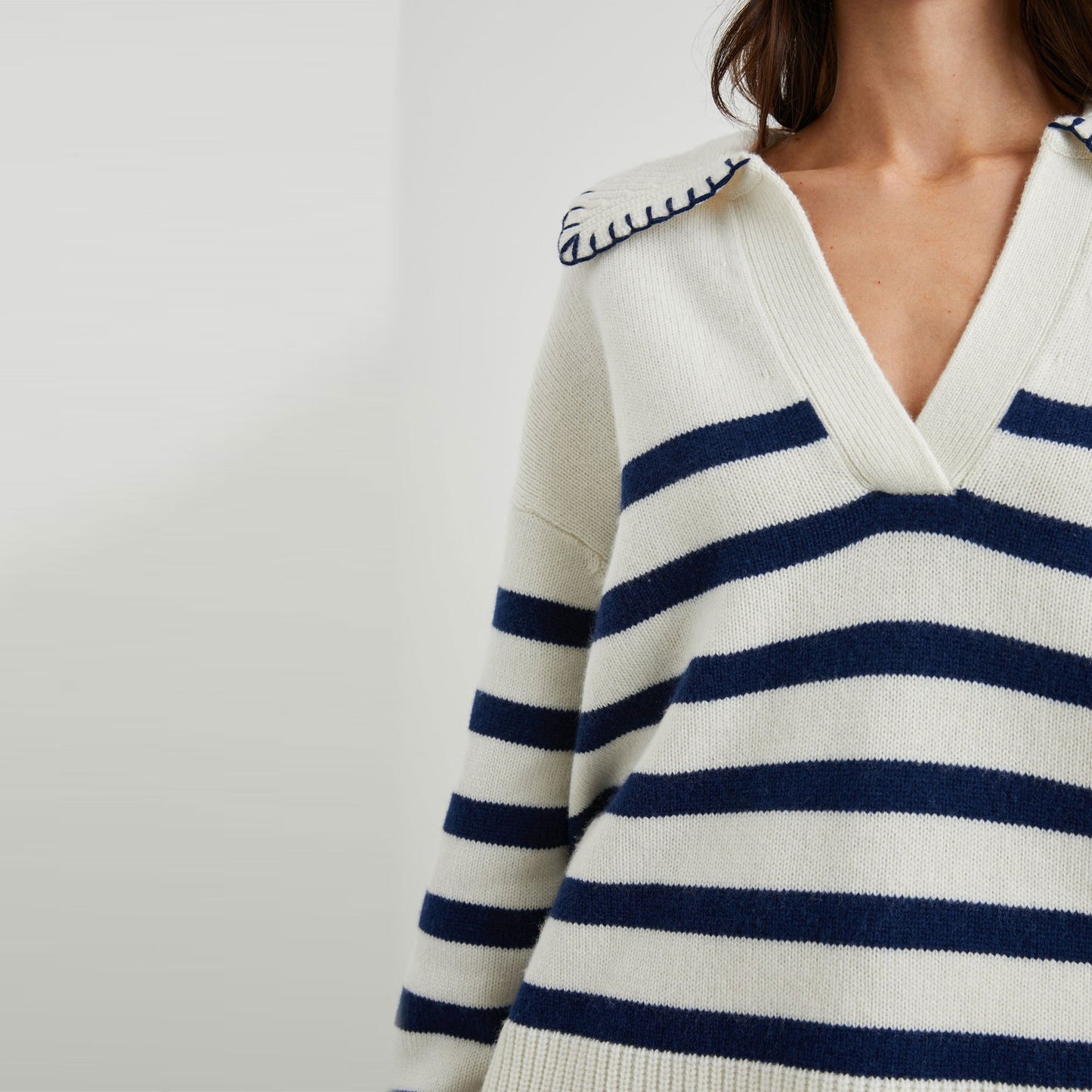 - Athena Pullover - Ivory Navy Stripe