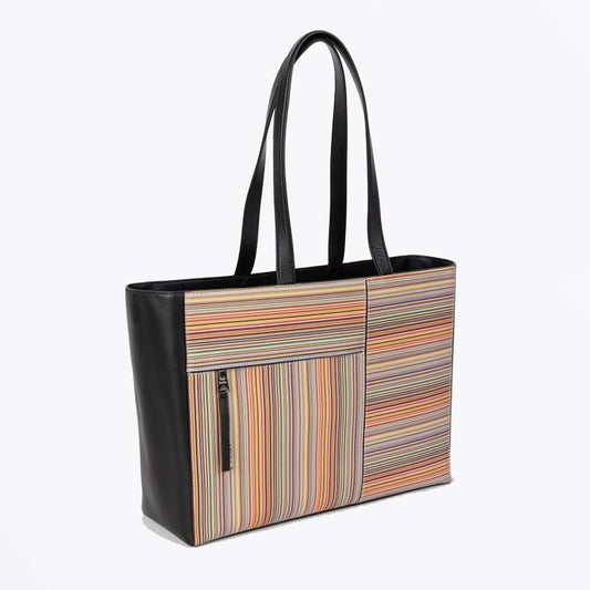- Signature Stripe Leather Tote Bag