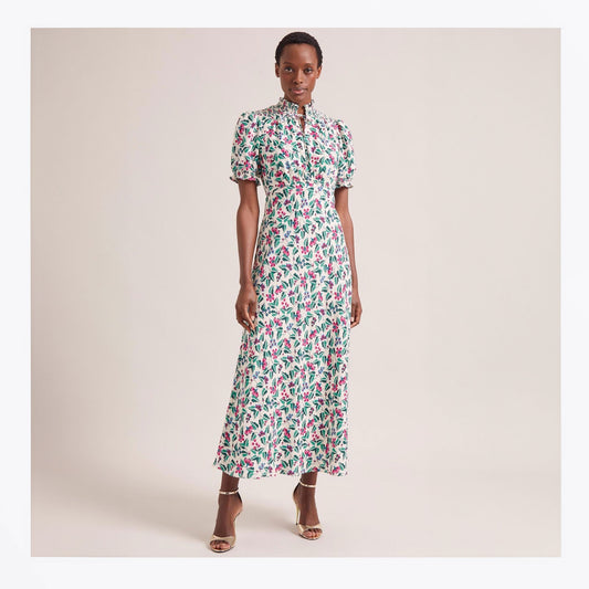 Irina Floral Print Shirred Dress - White/Multi Tropical Floral
