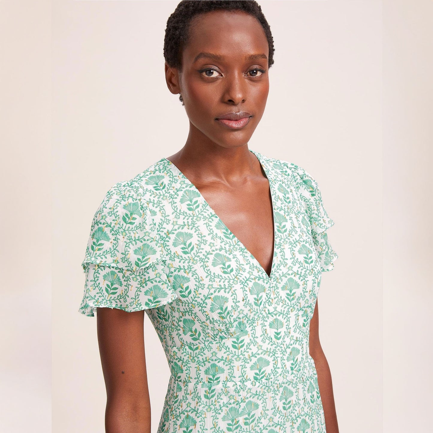 Lotta Lurex Fil Coupé Maxi Dress - Pale Green Carnation Print