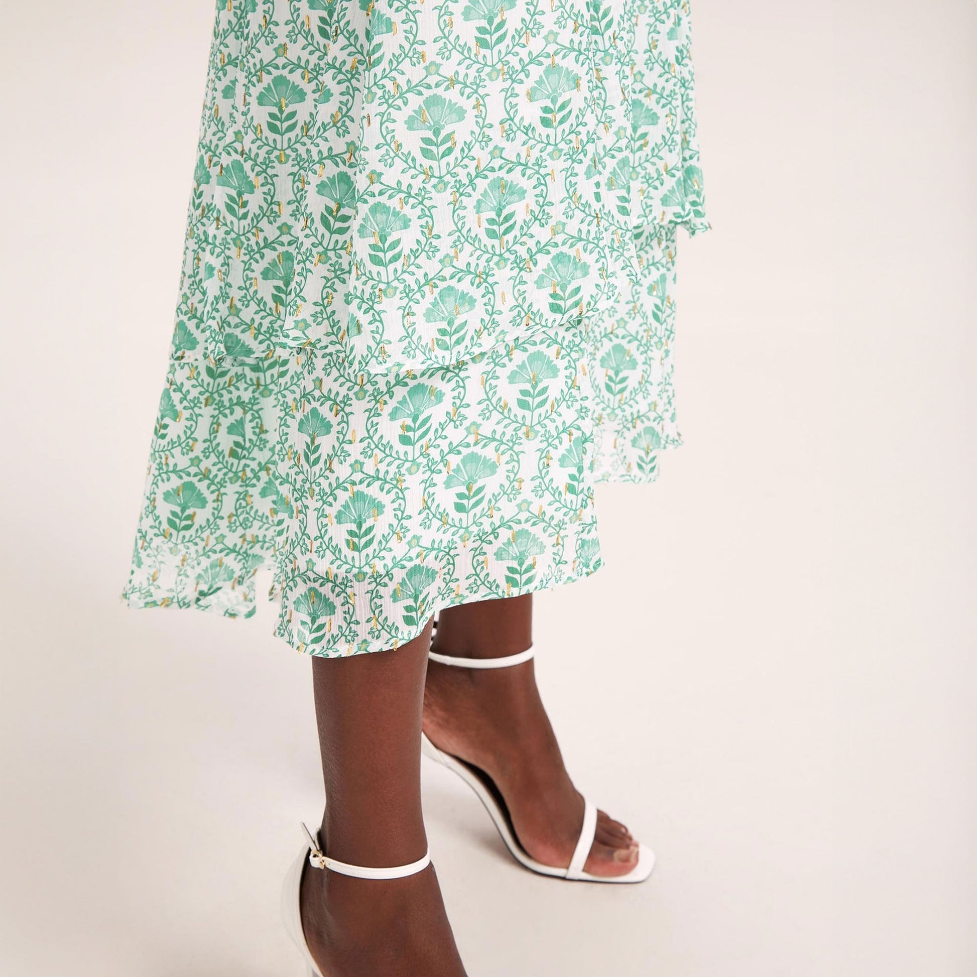 Cefinn Lotta Lurex Fil Coupé Maxi Dress - Pale Green Carnation Print
