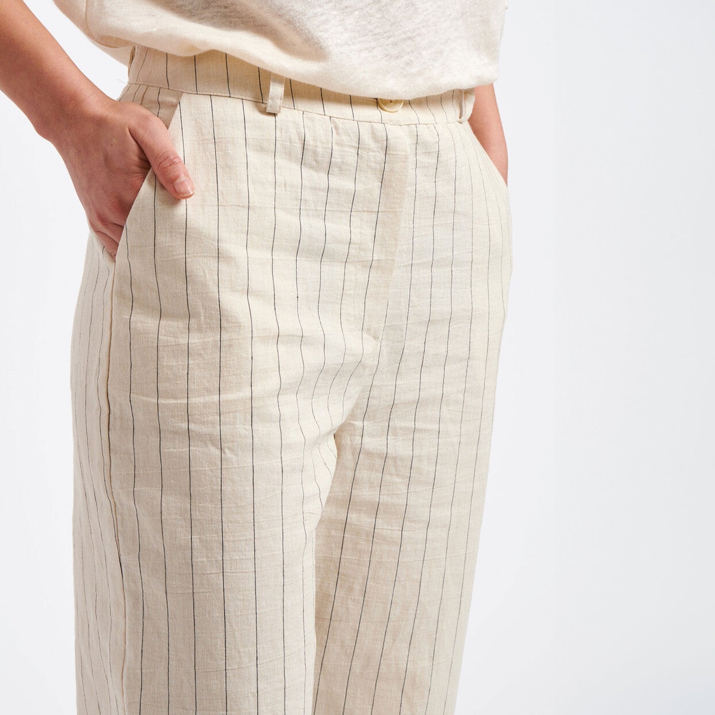 - Bart Pinstripe Trousers - Ecru