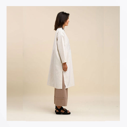 - Benson Loose Pinstripe Coat - Ecru