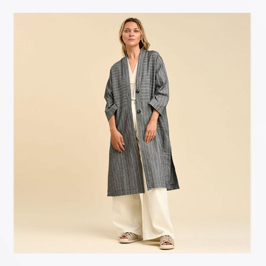 - Benson Loose Pinstripe Coat - Grey