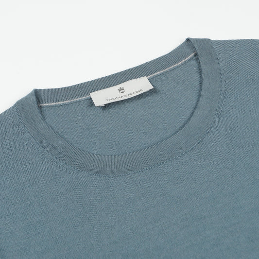 - Merino SS Pullover - Blue/Grey
