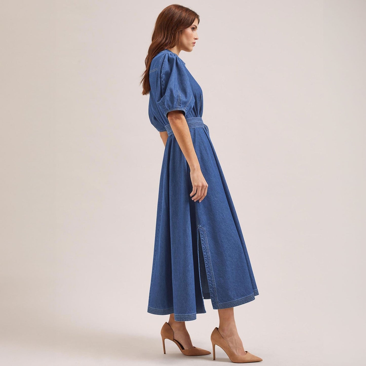 - Wren Denim Collared Maxi Dress - Light Blue
