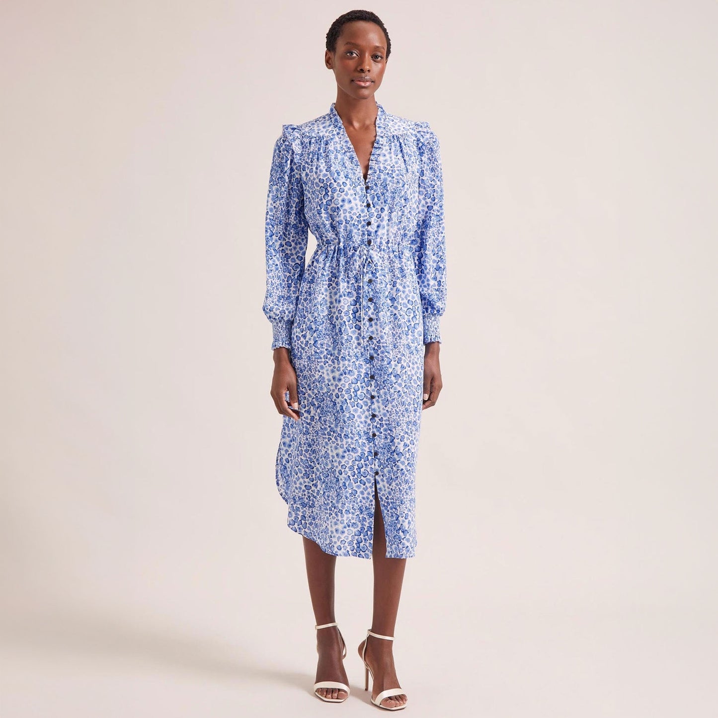 - Stella Silk Midi Dress - Blue Leopard