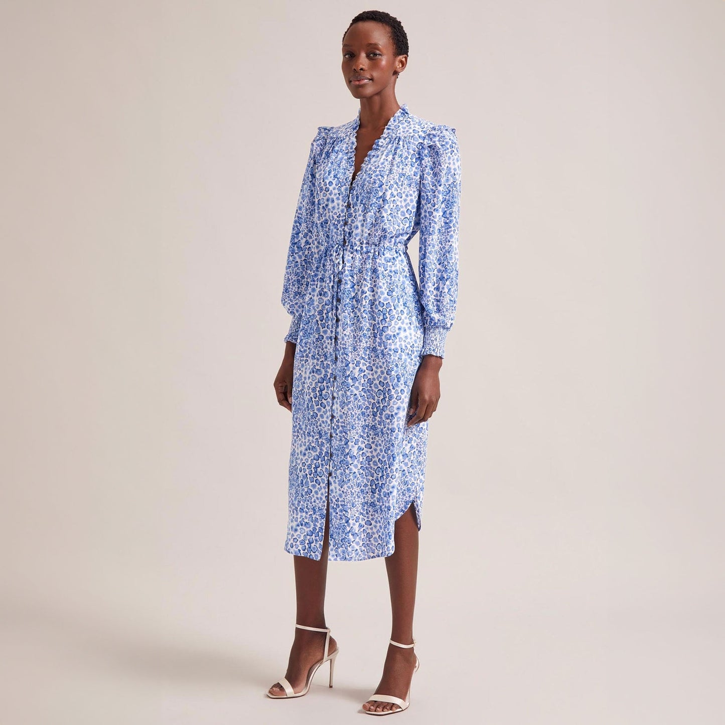 - Stella Silk Midi Dress - Blue Leopard