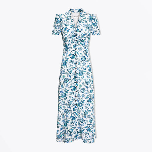 - Lilliana Floral Print Maxi Dress - White/Blue Palm Floral