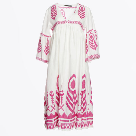 - Classic Feather Maxi Dress - White/Pink
