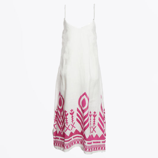 - Feather Midi Strappy Dress - White/Pink