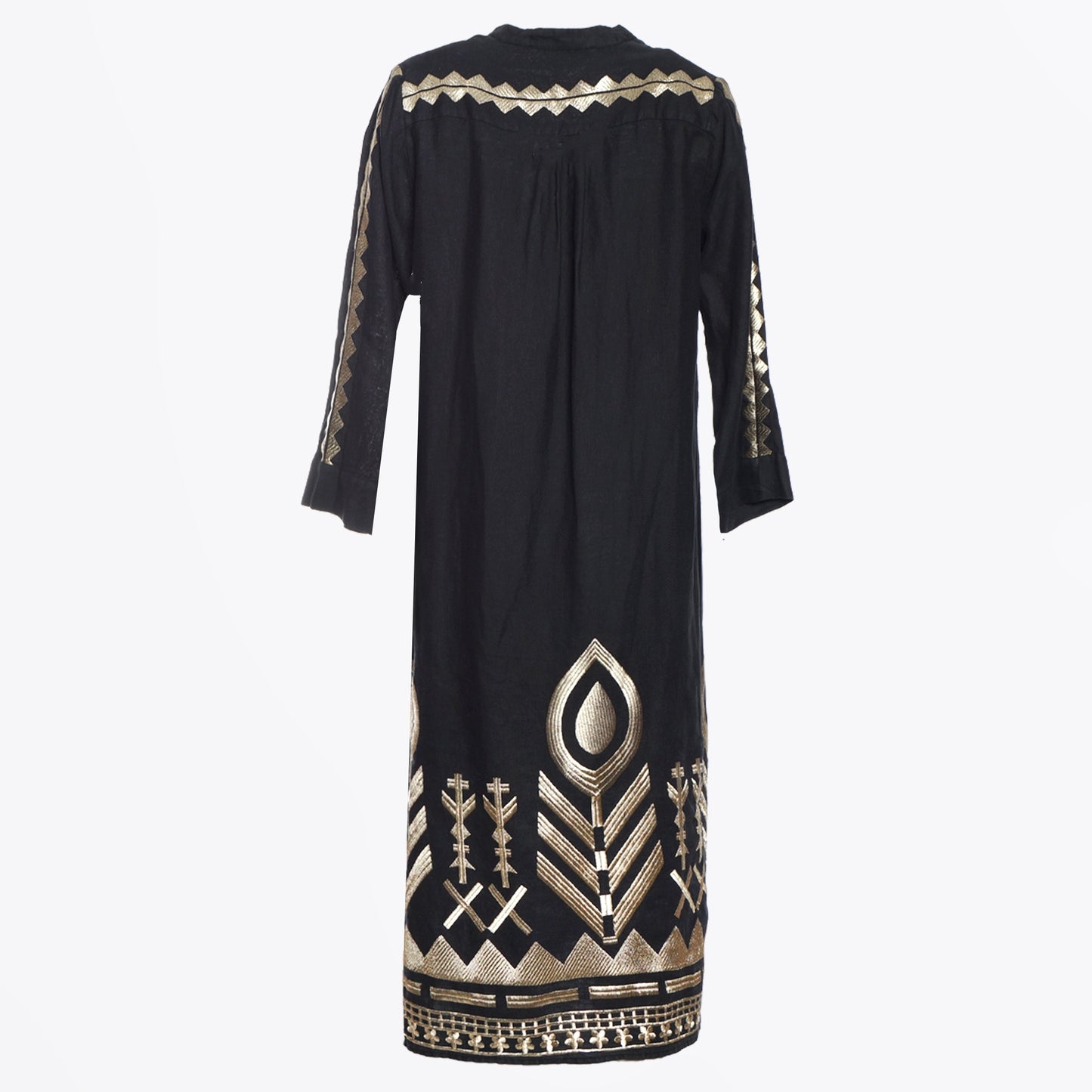 - Feather Arrow Linen Kaftan - Black/Gold