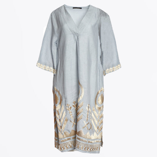 - Feather Linen Kaftan Dress - Light Grey