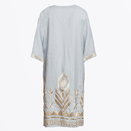 - Feather Linen Kaftan Dress - Light Grey