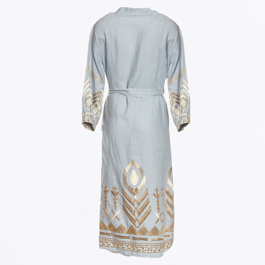 - Feather Long Open Kaftan - Light Grey