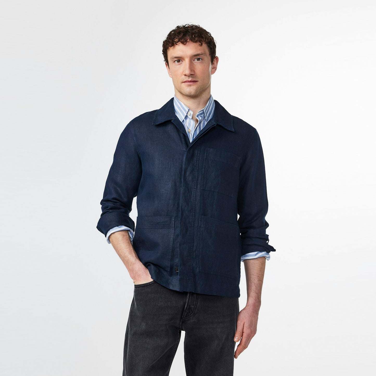 - Olav Linen Overshirt - Navy